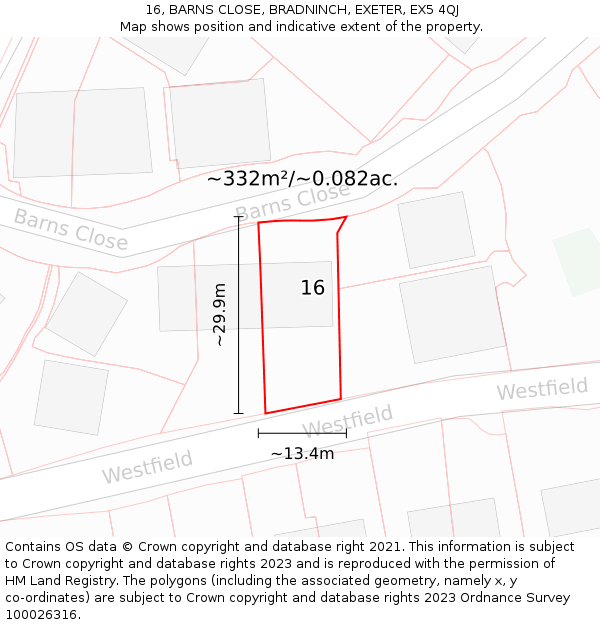 16, BARNS CLOSE, BRADNINCH, EXETER, EX5 4QJ: Plot and title map