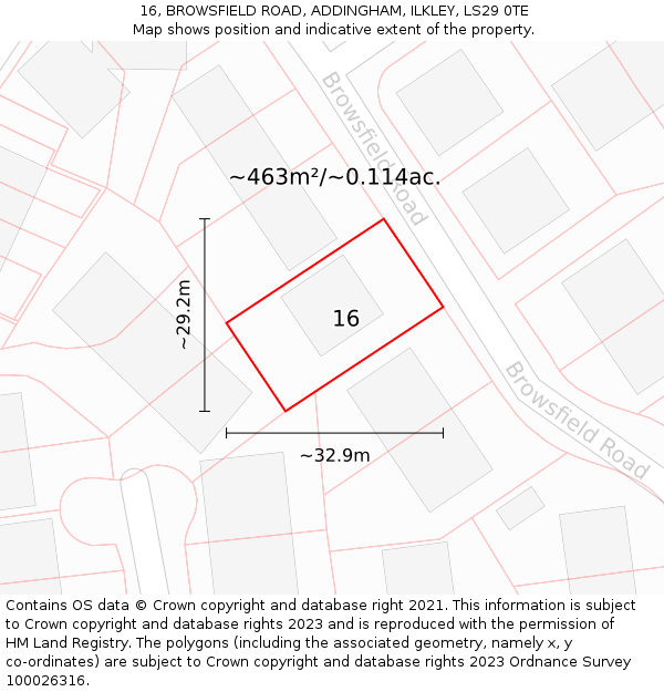 16, BROWSFIELD ROAD, ADDINGHAM, ILKLEY, LS29 0TE: Plot and title map