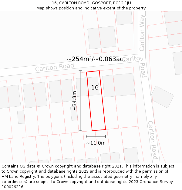 16, CARLTON ROAD, GOSPORT, PO12 1JU: Plot and title map
