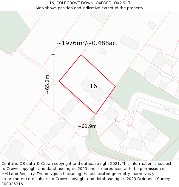 16, COLEGROVE DOWN, OXFORD, OX2 9HT: Plot and title map
