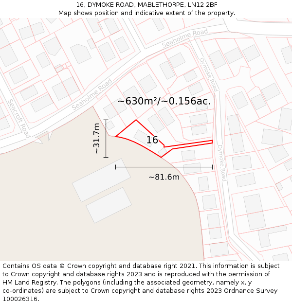 16, DYMOKE ROAD, MABLETHORPE, LN12 2BF: Plot and title map