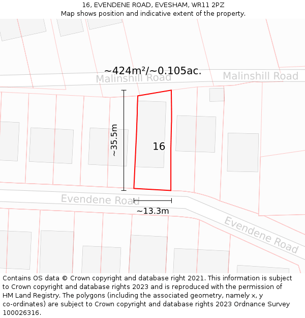 16, EVENDENE ROAD, EVESHAM, WR11 2PZ: Plot and title map