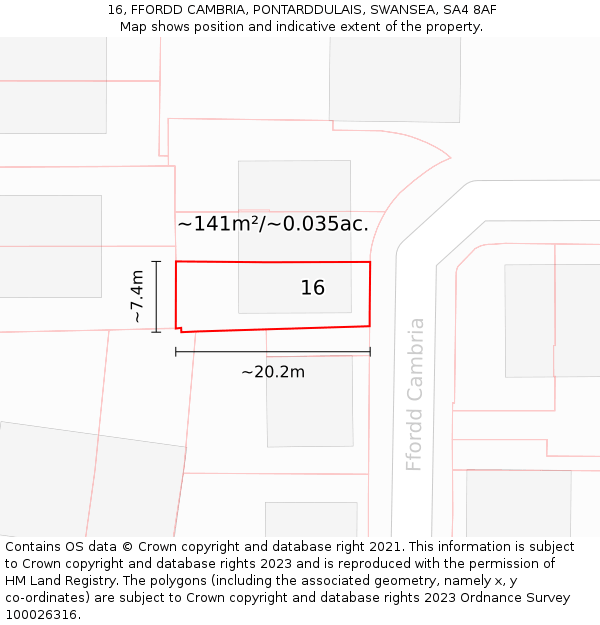 16, FFORDD CAMBRIA, PONTARDDULAIS, SWANSEA, SA4 8AF: Plot and title map