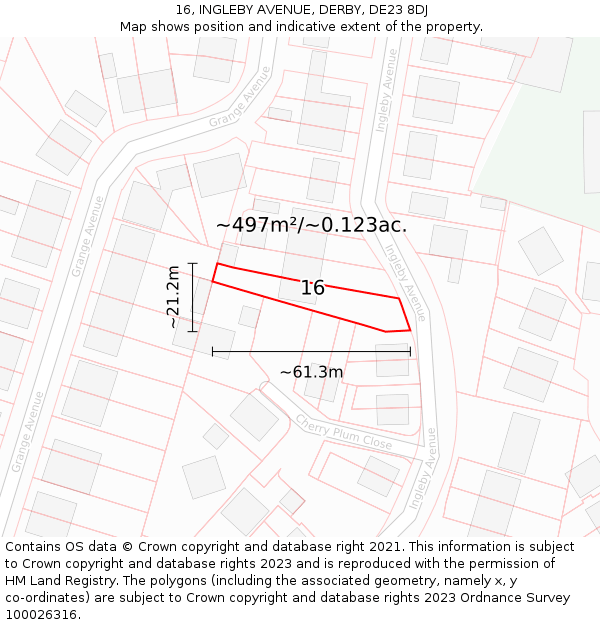 16, INGLEBY AVENUE, DERBY, DE23 8DJ: Plot and title map