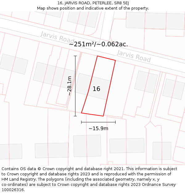 16, JARVIS ROAD, PETERLEE, SR8 5EJ: Plot and title map