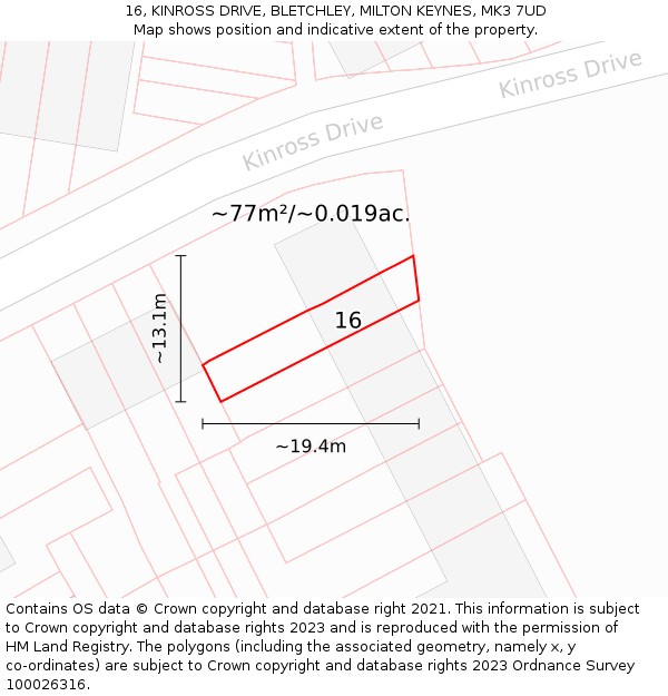 16, KINROSS DRIVE, BLETCHLEY, MILTON KEYNES, MK3 7UD: Plot and title map