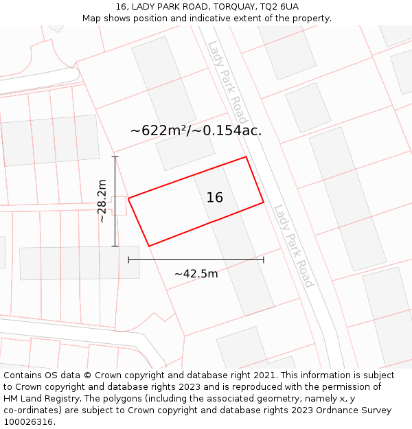 16, LADY PARK ROAD, TORQUAY, TQ2 6UA: Plot and title map