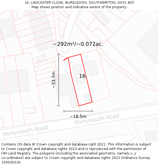 16, LANCASTER CLOSE, BURSLEDON, SOUTHAMPTON, SO31 8GT: Plot and title map