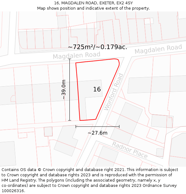 16, MAGDALEN ROAD, EXETER, EX2 4SY: Plot and title map