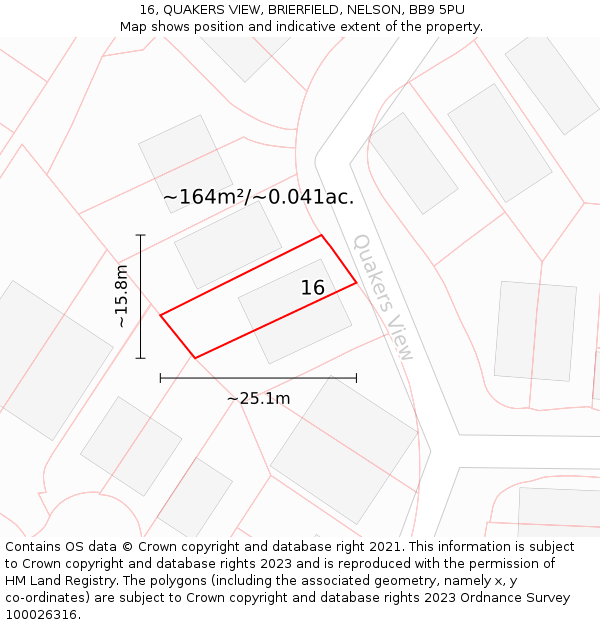 16, QUAKERS VIEW, BRIERFIELD, NELSON, BB9 5PU: Plot and title map
