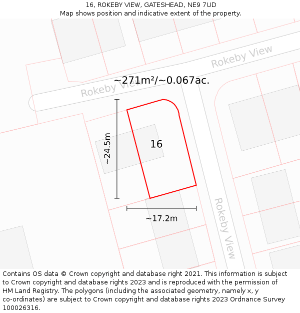 16, ROKEBY VIEW, GATESHEAD, NE9 7UD: Plot and title map