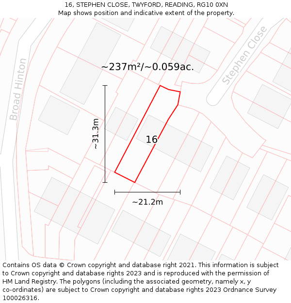 16, STEPHEN CLOSE, TWYFORD, READING, RG10 0XN: Plot and title map