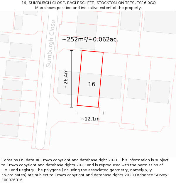 16, SUMBURGH CLOSE, EAGLESCLIFFE, STOCKTON-ON-TEES, TS16 0GQ: Plot and title map