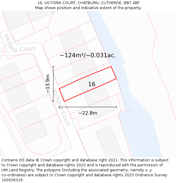 16, VICTORIA COURT, CHATBURN, CLITHEROE, BB7 4BF: Plot and title map