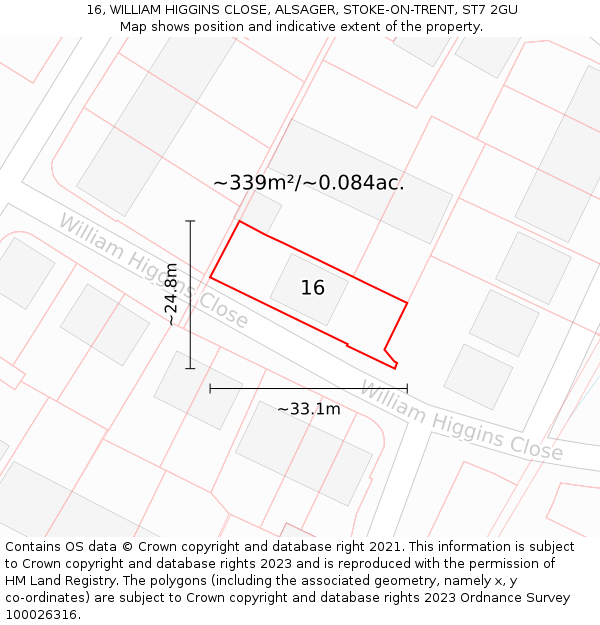 16, WILLIAM HIGGINS CLOSE, ALSAGER, STOKE-ON-TRENT, ST7 2GU: Plot and title map