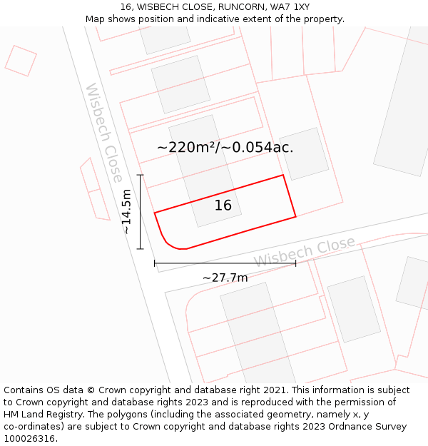 16, WISBECH CLOSE, RUNCORN, WA7 1XY: Plot and title map