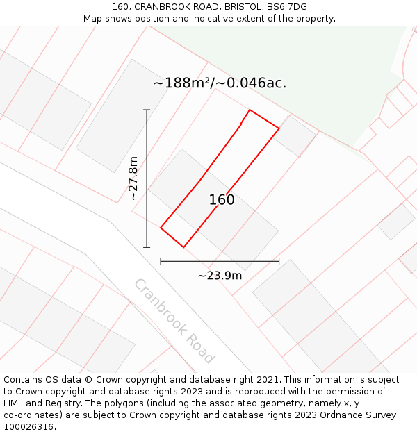 160, CRANBROOK ROAD, BRISTOL, BS6 7DG: Plot and title map