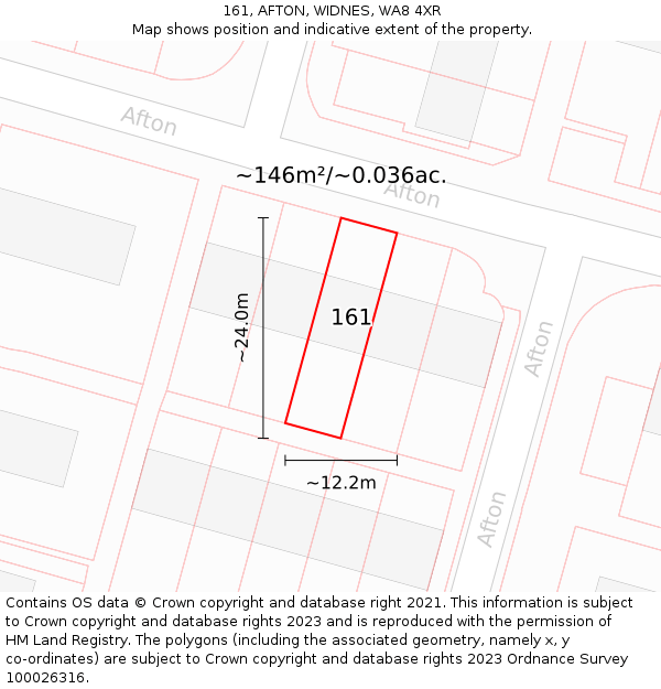 161, AFTON, WIDNES, WA8 4XR: Plot and title map