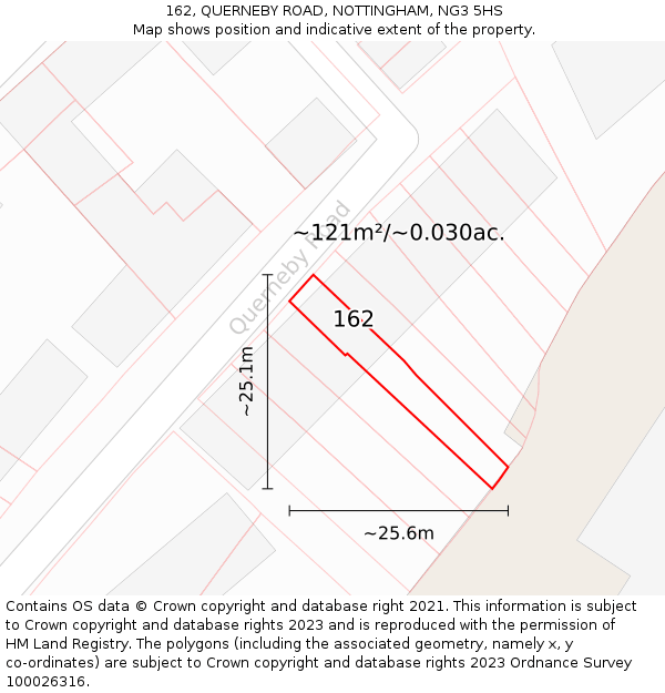 162, QUERNEBY ROAD, NOTTINGHAM, NG3 5HS: Plot and title map