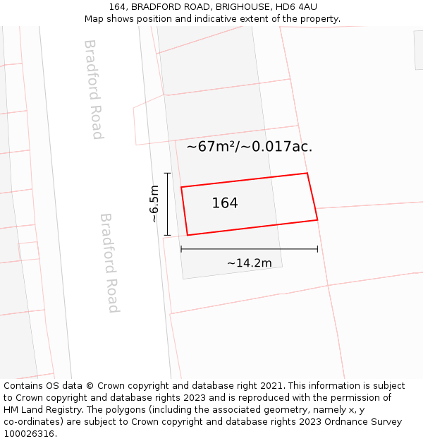 164, BRADFORD ROAD, BRIGHOUSE, HD6 4AU: Plot and title map