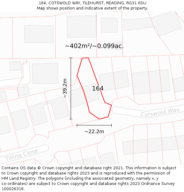 164, COTSWOLD WAY, TILEHURST, READING, RG31 6SU: Plot and title map