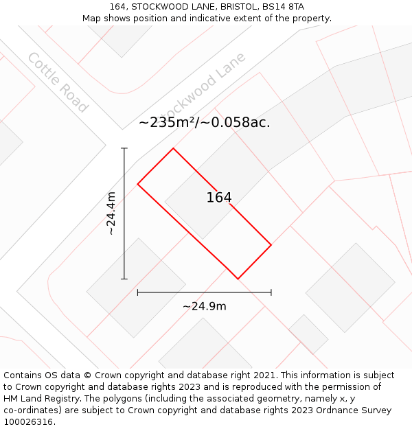 164, STOCKWOOD LANE, BRISTOL, BS14 8TA: Plot and title map