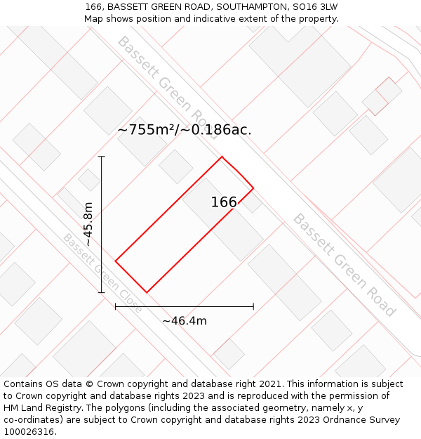 166, BASSETT GREEN ROAD, SOUTHAMPTON, SO16 3LW: Plot and title map
