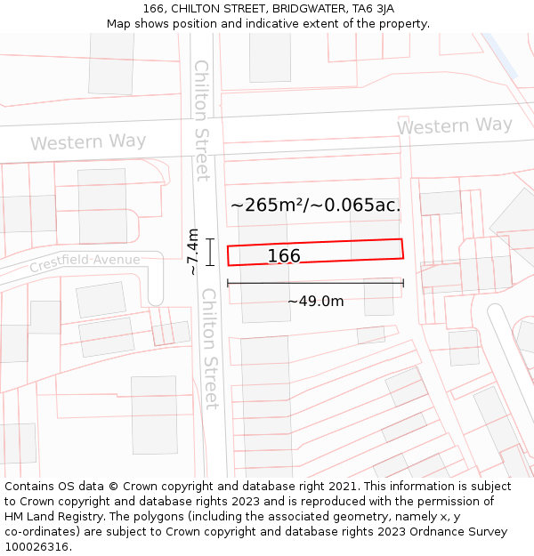 166, CHILTON STREET, BRIDGWATER, TA6 3JA: Plot and title map