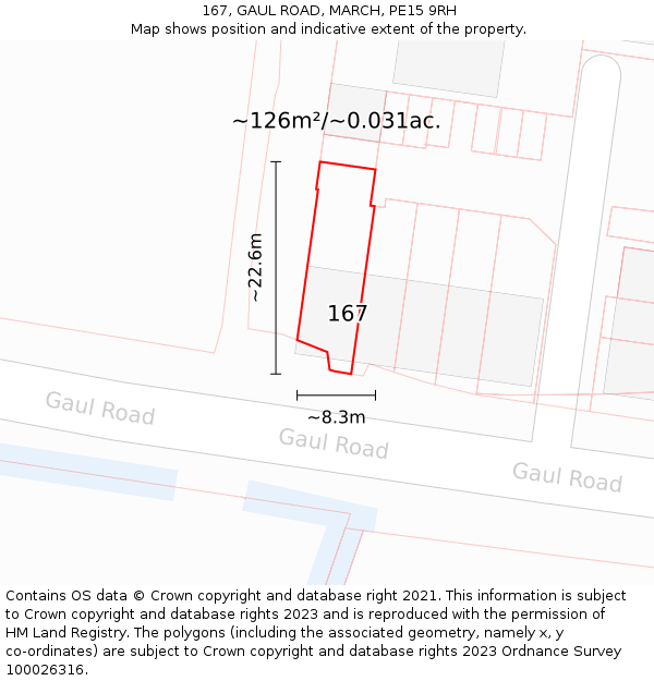167, GAUL ROAD, MARCH, PE15 9RH: Plot and title map