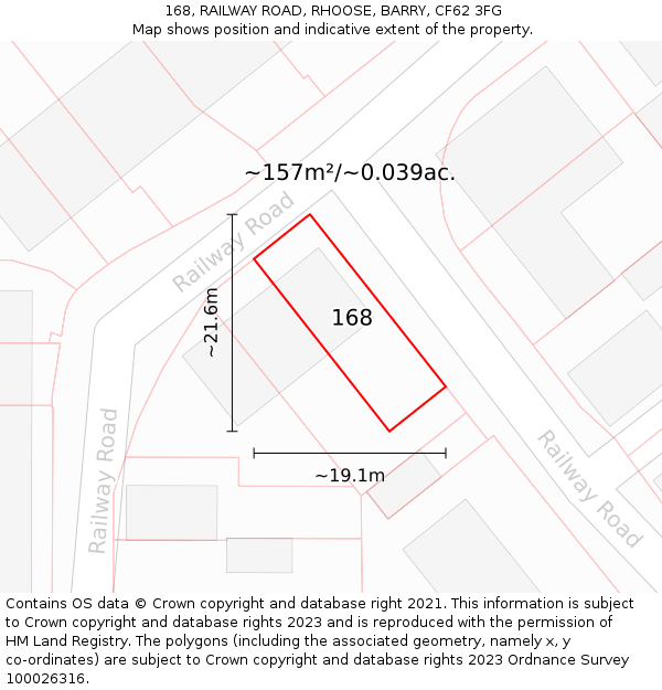 168, RAILWAY ROAD, RHOOSE, BARRY, CF62 3FG: Plot and title map