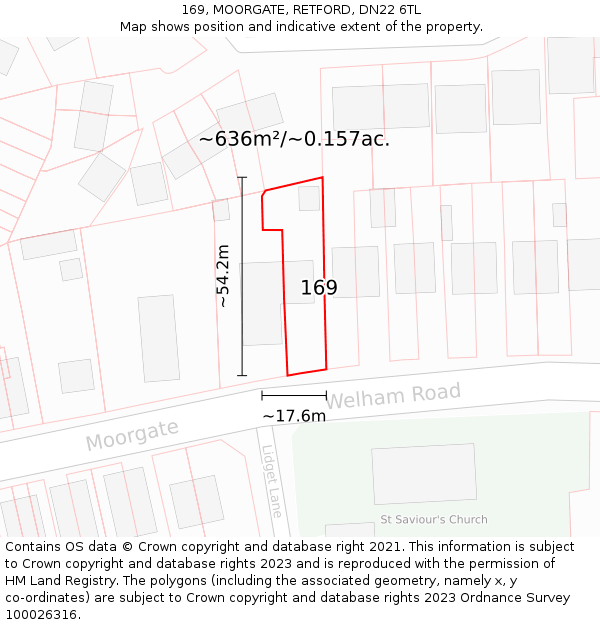 169, MOORGATE, RETFORD, DN22 6TL: Plot and title map