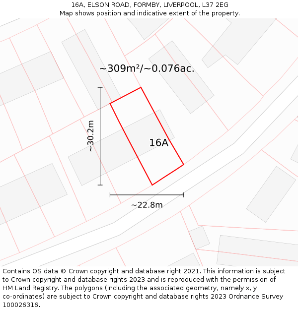16A, ELSON ROAD, FORMBY, LIVERPOOL, L37 2EG: Plot and title map