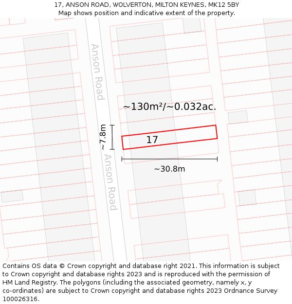 17, ANSON ROAD, WOLVERTON, MILTON KEYNES, MK12 5BY: Plot and title map