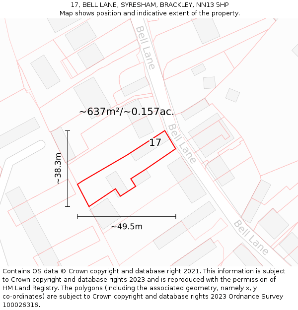 17, BELL LANE, SYRESHAM, BRACKLEY, NN13 5HP: Plot and title map