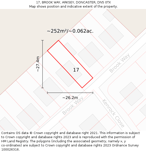 17, BROOK WAY, ARKSEY, DONCASTER, DN5 0TX: Plot and title map