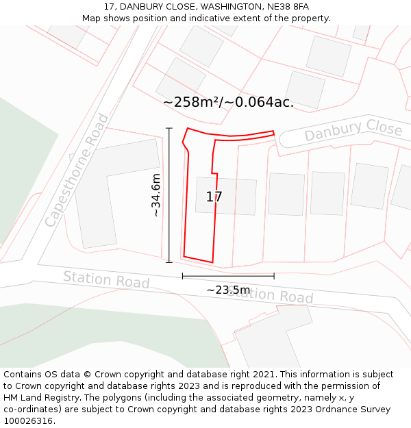 17, DANBURY CLOSE, WASHINGTON, NE38 8FA: Plot and title map