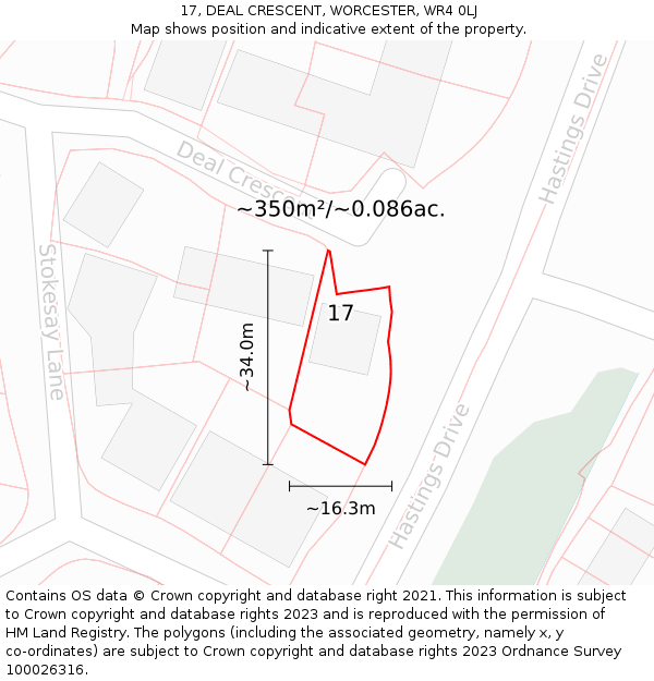 17, DEAL CRESCENT, WORCESTER, WR4 0LJ: Plot and title map
