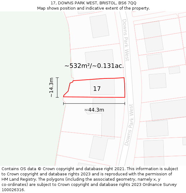 17, DOWNS PARK WEST, BRISTOL, BS6 7QQ: Plot and title map