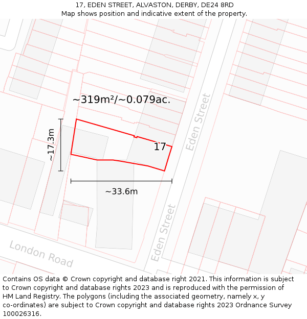 17, EDEN STREET, ALVASTON, DERBY, DE24 8RD: Plot and title map