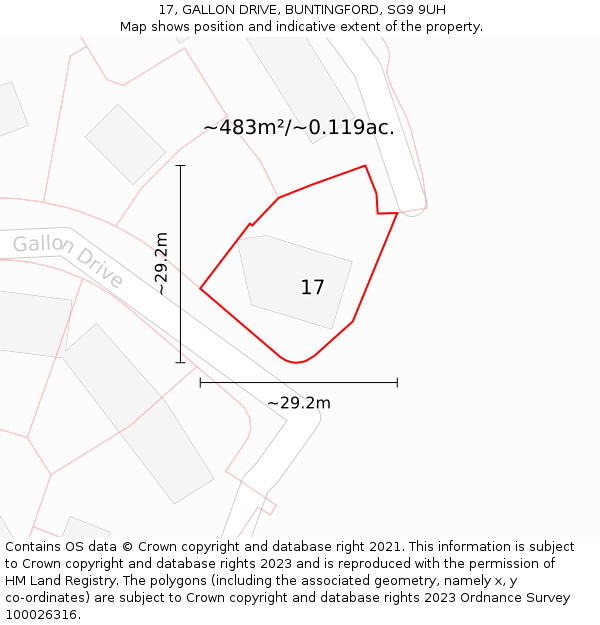 17, GALLON DRIVE, BUNTINGFORD, SG9 9UH: Plot and title map