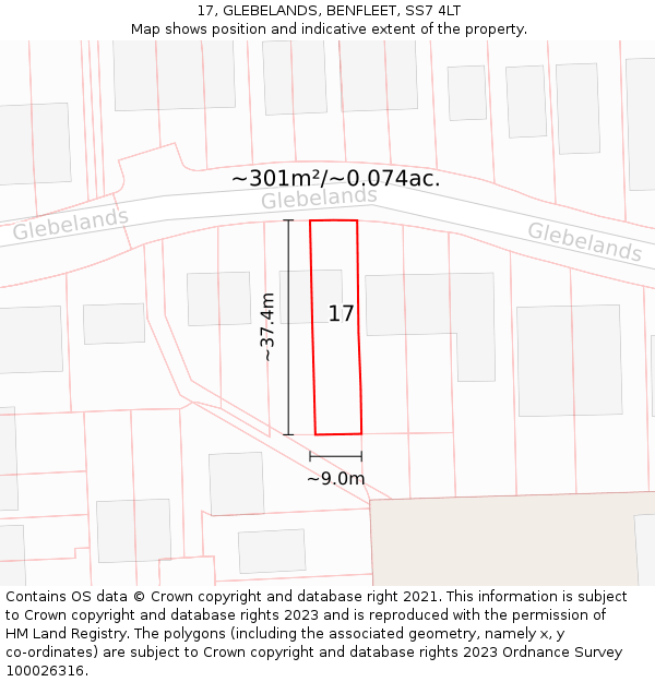 17, GLEBELANDS, BENFLEET, SS7 4LT: Plot and title map