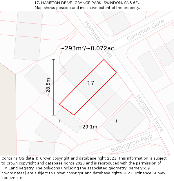 17, HAMPTON DRIVE, GRANGE PARK, SWINDON, SN5 6EU: Plot and title map