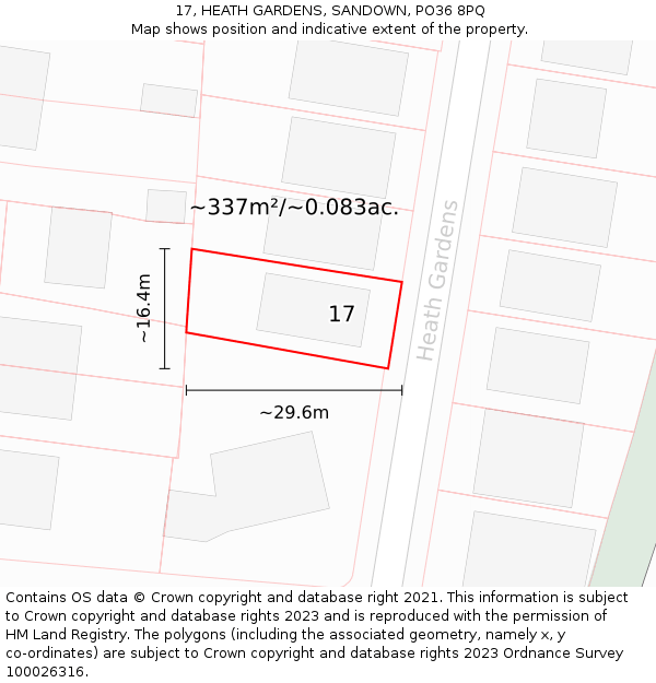 17, HEATH GARDENS, SANDOWN, PO36 8PQ: Plot and title map