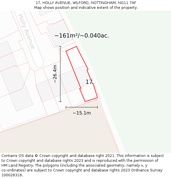 17, HOLLY AVENUE, WILFORD, NOTTINGHAM, NG11 7AF: Plot and title map