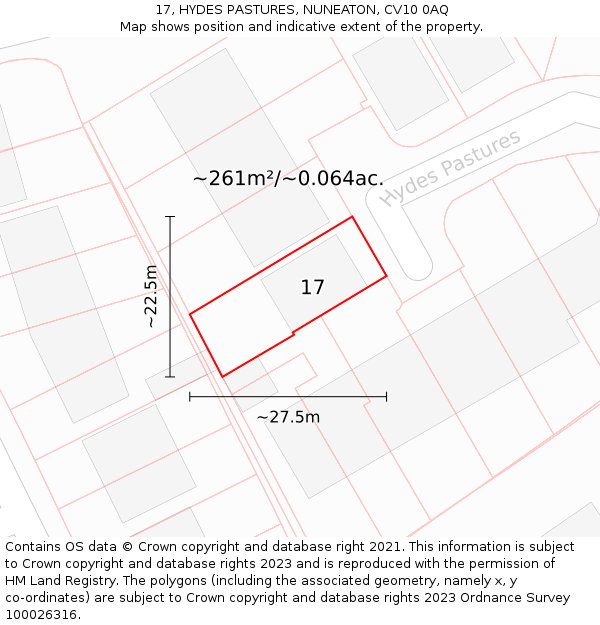 17, HYDES PASTURES, NUNEATON, CV10 0AQ: Plot and title map