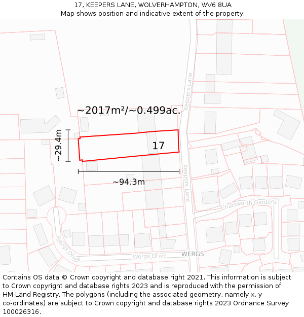 17, KEEPERS LANE, WOLVERHAMPTON, WV6 8UA: Plot and title map