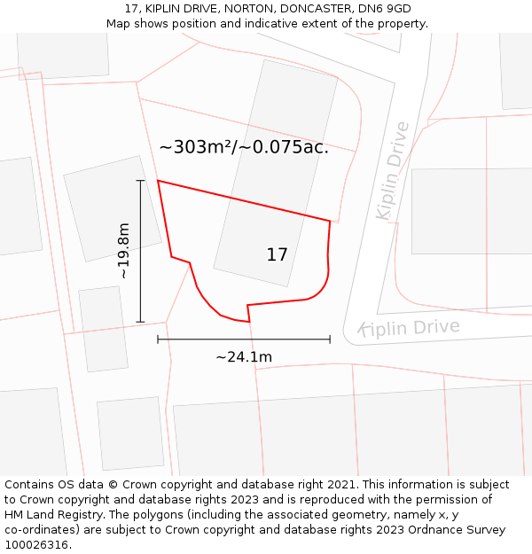 17, KIPLIN DRIVE, NORTON, DONCASTER, DN6 9GD: Plot and title map