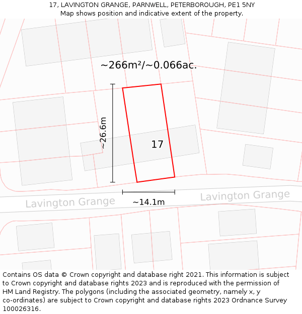 17, LAVINGTON GRANGE, PARNWELL, PETERBOROUGH, PE1 5NY: Plot and title map