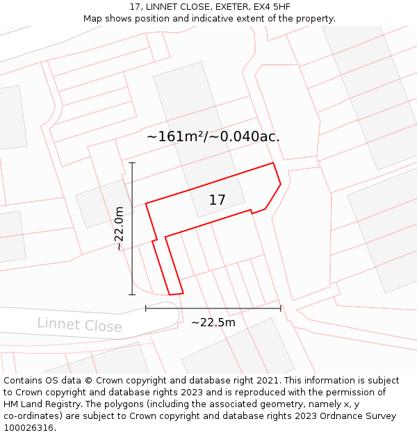17, LINNET CLOSE, EXETER, EX4 5HF: Plot and title map