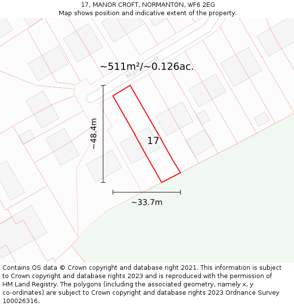 17, MANOR CROFT, NORMANTON, WF6 2EG: Plot and title map